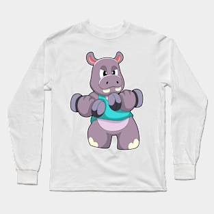 Hippo at Bodybuilding with Dumbbells Long Sleeve T-Shirt